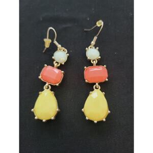 Dangle Pierced Earrings Vivid Color Stones Fish Hook Glass Beads